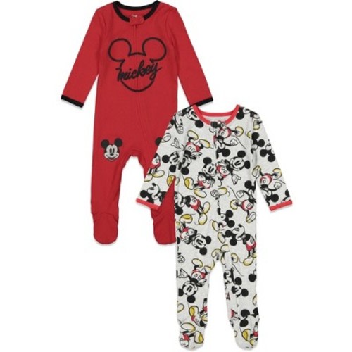 Disney Mickey Mouse Infant Baby Boys Zip-Up Long Sleeve Sleep N' Play Coverall Red & Gray 12 Months