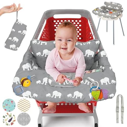 PILLANI Shopping Cart Seat for Baby, High Chair Cover for Restaurant Seat - Grocery Cart Cover for Baby Girl and Boy, Comfortable Cotton Buggy Covers for Babies - Padded Baby Shopping Cart Seat -Beige