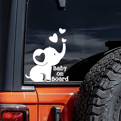 2pcs 4.72"x5.91" Creative Car Sticker Elephant with Text - Baby On Board - Car Window Rear Glass Decoration Sticker, Mother and Baby Essential Safety Reminder #2BZ316