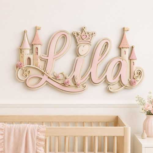 Personalized Princess Nursery Name Sign, Custom Castle Wall Decor, Baby Girl Wooden Sign, Fairytale Baby Shower Gift