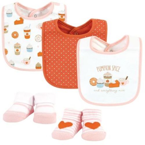 Hudson Baby Infant Girl Cotton Bib and Sock Set, Pumpkin Spice, One Size