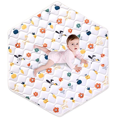 Premium Foam Baby Hexagon Mat 52" X 45", Thick One-Piece Crawling Mat, Odorless BabyMat Floor Mat, Non-Slip Cushioned Baby Playmat for Infants,Babies,Toddlers. Machine Washable for Easy Care.