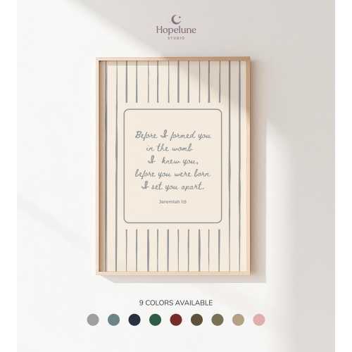 Jeremiah 1:5 Nursery Print, Before I Formed You Scripture, Striped Bible Verse Wall Art, CUSTOM PHYSICAL PRINT