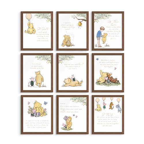 Winnie the Pooh Wall Art - Classic Winnie the Pooh Nursery Decor, Friendship Quotes, Wall Art Decor Photos Bedroom Playroom, Quotes Prints, Inspirational Sayings - Unframed Set of 9 (8x10")