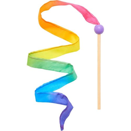 Sarah's Silks Mini Rainbow Streamer - Long Ribbon Wand for Kids, Pretend Play, Dance, Baton Stick Twirling, and Gymnastics Party Favors | 100% Silk and Wood Montessori and Waldorf Toys (1)