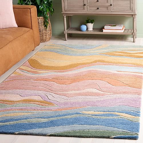 SAFAVIEH Rodeo Drive Collection Area Rug - 6' x 8', Blue & Blush, Handmade Wool, Ideal for Living Room, Bedroom, Dining Space (RD451M)