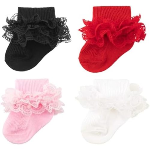 Baby Girls Socks Eyelet Ruffle Frilly Lace Summer Thin Dress Socks for Newborn Infant Toddler Kids