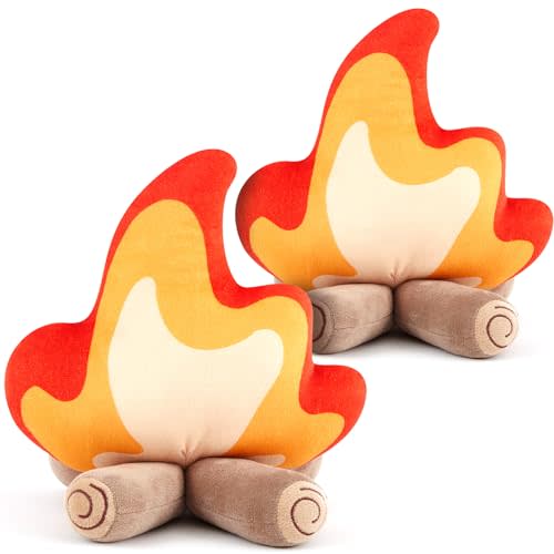 2 Pack Campfire Plush Toys Fake Fire Firewood Plush Pillow for Camping S'More Birthday Party Scene Setting Room Decoration and Woodland Forest Nursery Classroom Decor