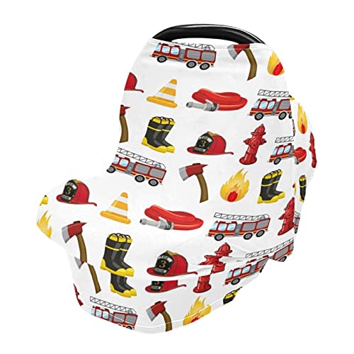 Fire Fighter Truck Baby 4 in 1 Car Seat Covers, Nursing Cover Breastfeeding, Scarf Soft Breathable Stretchy Coverage, Carseat Cover for Boys and Girls