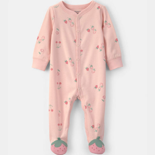 Baby Girl Strawberry 100% Cotton Sleeper - Pink | Carter’s Oshkosh Canada