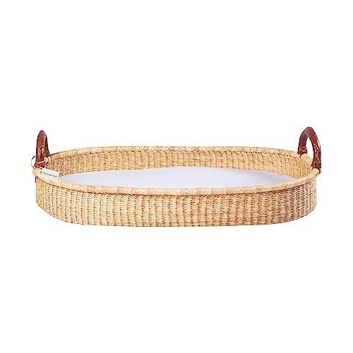 Design Dua Baby Changing Basket with Pad Liner & Sheet for Changing Table, Luxury Waterproof Diaper Pad & Soft Quilted Liner, Handmade from Elephant Grass Newborn Wicker Basket, Baby Shower Gift