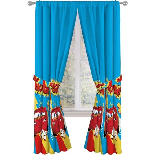 Sunny Side Up Window Curtains for Kids Bedroom 4-Piece Drape Set with 2 Tiebacks, Blue - Cars, 42" W x 84" L (Pack of 2)