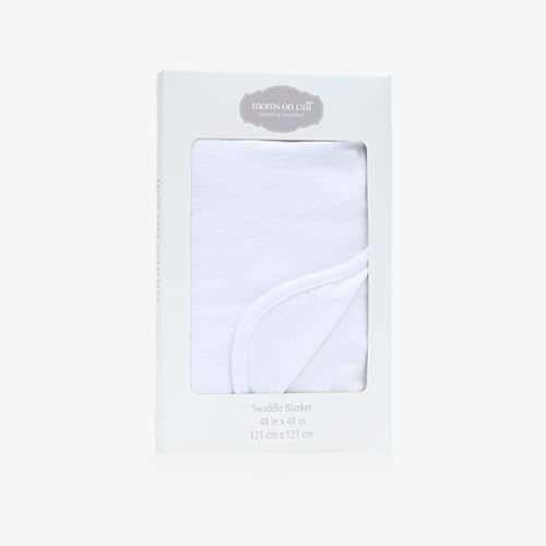 MOMS ON CALL Baby & Newborn Swaddle Blanket | 0-3 Months | Nursery Baby Gift | 48 X 48 Inch | 100% Cotton | Modern White with Gift Box