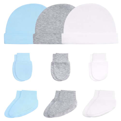 Baby Hat and Mitten Set with Newborn Socks 3 Complete Baby Caps Gloves Socks Sets for 0-6 Months Girls Boys