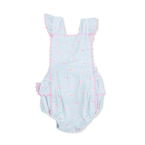Ric Rac Ruffle Sunsuit, Tiny Cherry Stripe