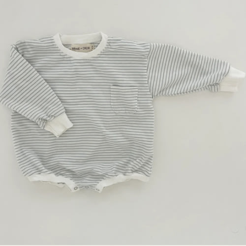 Harley Pocket Romper in Blue Stripes – Winnie + Crew