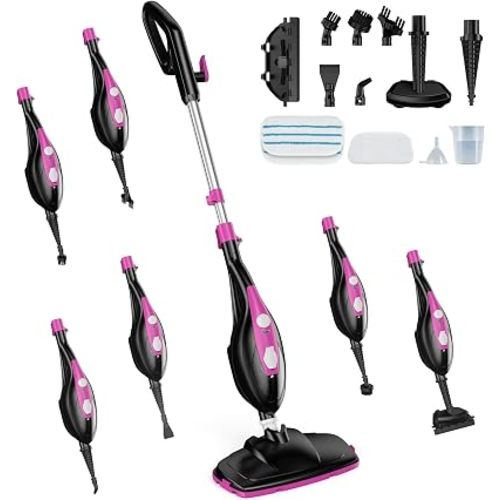 DUMOS 10-in-1 Multifunctional Steam Mop, 1550W Detachable Handheld Steam Cleaner, 16FT Power Cord with 2 Reusable Pads, Floor Steamer for Hardwood, Tile, Carpet, Grout, Windows