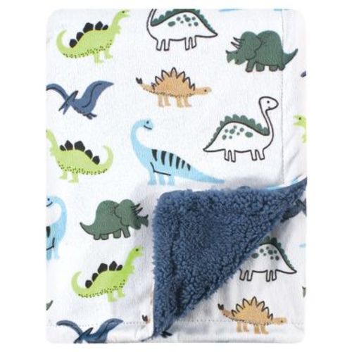 Hudson Baby Infant Boys Plush Blanket with Faux Shearling Back, Dino, One Size