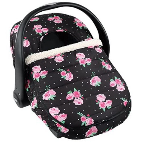 The Peanutshell Seasonal Car Seat Cover, Floral Rose, Black/Pink