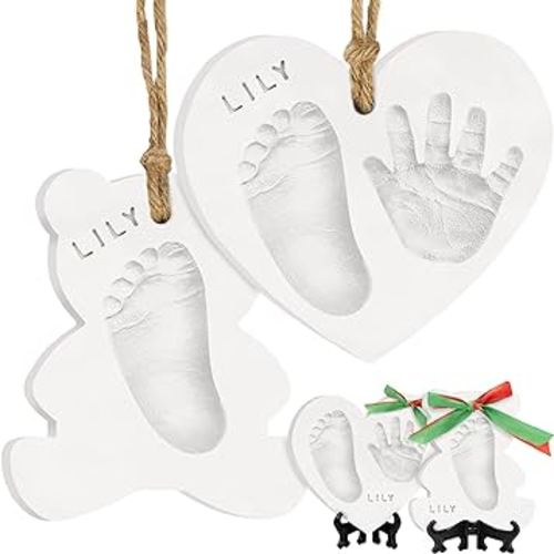 Baby Hand and Footprint Kit - Personalized Newborn Footprint Ornament, Clay Handprint Keepsake, Easy DIY Dog Paw Print Kit, Baby Shower Gifts for Boys, Girls, New Mom Gifts (with Love)