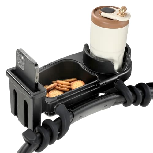 Zooawa Universal Stroller Snack Tray, 3 in 1 Stroller Cup Holder with Phone Holder and Silicone Flexible Arms Grip, Stroller Tray Attachment Compatible with Uppababy, Baby Jogger, BOB Stroller