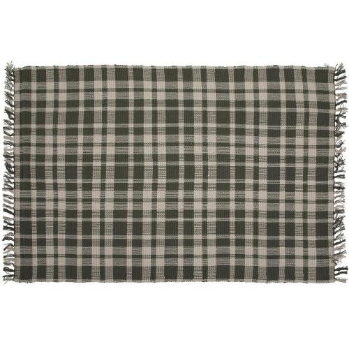 Olive & White Plaid Fringe Rug