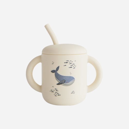 Silicone Training Cup + Straw - Whales