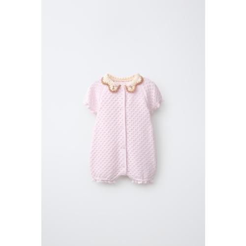 CROCHET COLLAR SHORT JUMPSUIT - Light pink | ZARA United States