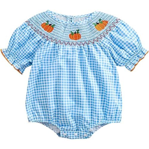 FIOMVA Toddler Baby Girl Clothes Summer Smocked Bubble Romper Embroidery Onesie Short Sleeve Bodysuit Cute Outfits