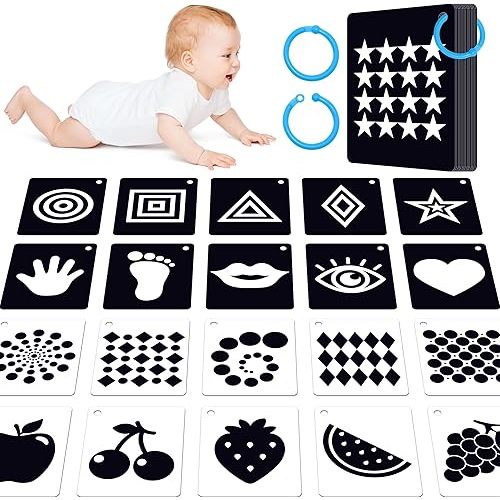 50PCS High Contrast Baby Flashcards, 100 Pages Black & White Visual Stimulus Flash Cards, Brain Development Cards Set Montessori Sensory Toys for Infants Newborn Boy Girl Baby Tummy Time (0-3 Months)