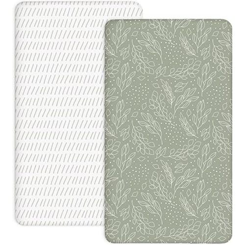 Crib Sheets for Boys and Girls, 2 Pack Fitted Baby Sheets for Standard Toddler Mattress 28" x 52", Soft Breathable Jersey Knit Baby Bedding (Sage Trail)
