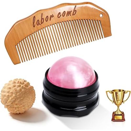 Wooden Labor Comb Birth Comb Massage Ball Acupressure Ball Massage Roller Ball Kit for Women Labor and Delivery Essentials,Designed for Expectant Moms,Labor Pain Relief, Midwife Essential