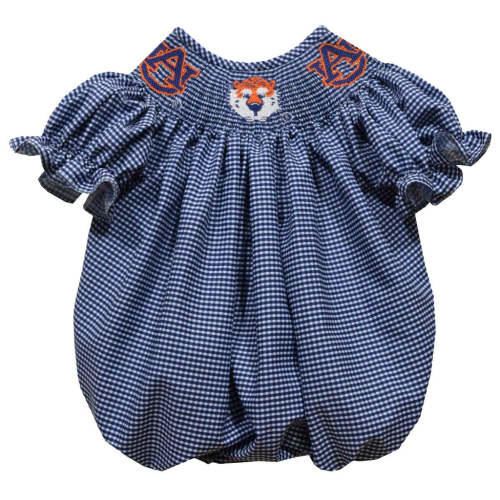Auburn Tigers Smocked Navy Gingham Bubble