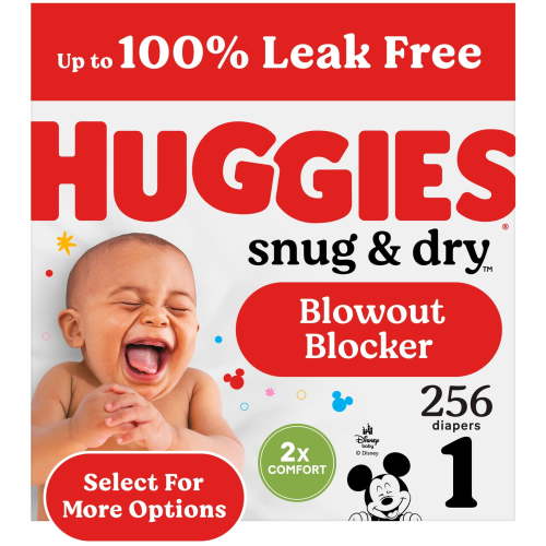 Huggies Snug & Dry Size 1 Baby Diapers, 8-14 lbs, 256 Ct, Leak-Free with Wetness Indicator