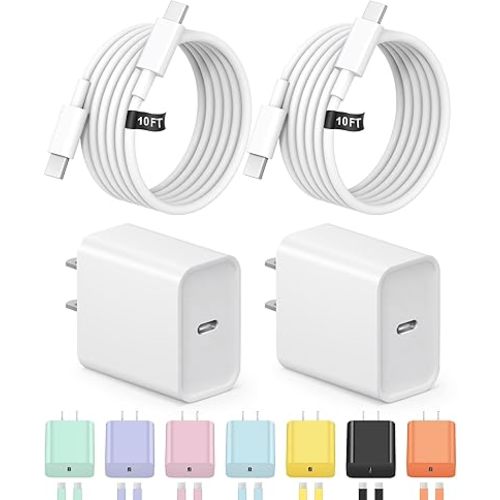 10FT iPhone 17 16 15 Charger Fast Charging USB C Charger Block Type C Chagrer Fast Charging 2-Pack for iPhone 17/17 Plus/17 Pro/17 Pro Max/iPhone 16/16 Plus/16 Pro/16 Pro Max/15/15 Pro Max/Samsung