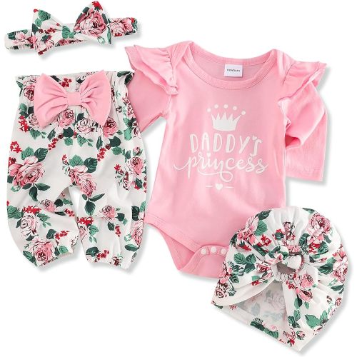 FoWear Baby Girl Clothes Long Sleeve Ruffle Button up Romper and Solid Color Flare Pants Fall Winter Baby Girl Outfit