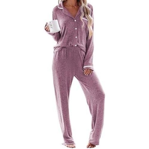 Ekouaer Womens Pajama Sets Long Sleeve Button Down 2 Piece Soft Pjs