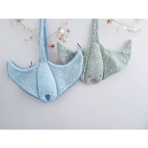 MANTA RAY Baby Comforters, STINGRAY Animal Loveys, Double Gauze Cotton Ocean Toy, Cuddle Soft Sea Animal, Doudou Stingray, Xmas Baby Gift