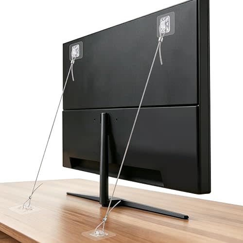 Adjustable TV Safety Straps, 47'' Metal TV Straps for Baby & Pets Proofing | No-Drill Adhesive Anti-Tip Furniture Anchors , No Plastic Parts for Fixing Flat-Screen TV, Dressers, Bookcases - 2 Pack