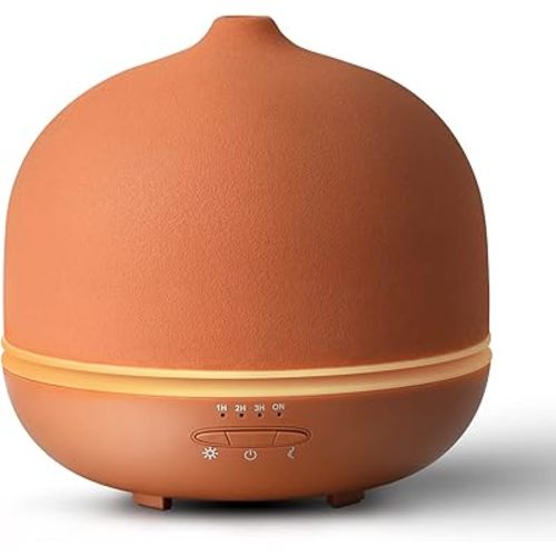 Stone Diffusers for Essential Oils Large Room,500ml Handmade Ceramic Diffuser with 4 Timer & 10 Ambient Light Settings for Home Office (Terracotta)