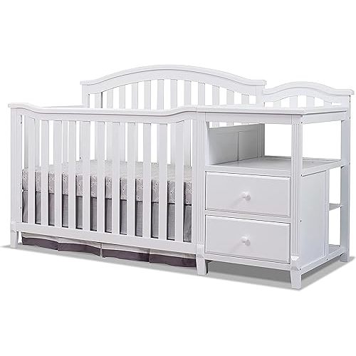 Sorelle Furniture Berkley Crib and Changer with Slat Panel Back Classic -in- Convertible Diaper Changing Table Non-Toxic Finish Wooden Baby Bed Toddler Childs Daybed Full-Size Nursery - White