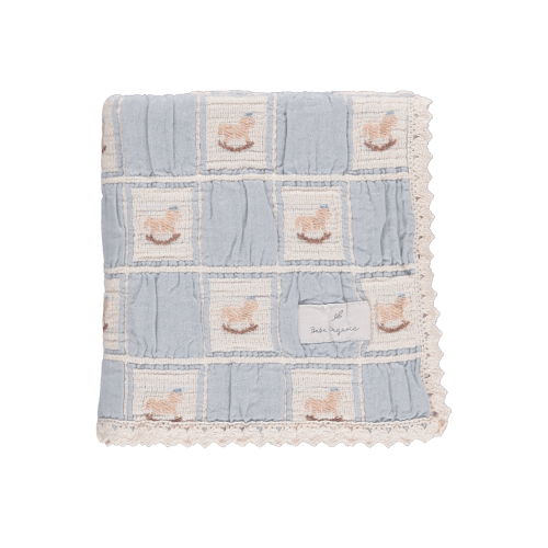 Bebe Organic Rocking Horse Baby Blanket in Blue Horse Patchwork – Rama Baby