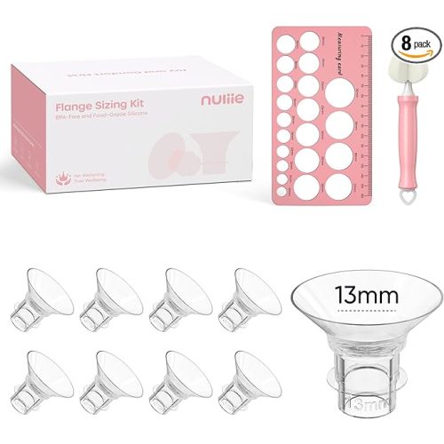 Nuliie 3-in-1 Flange Sizing Kit 13/15/17/19/21mm for 24mm Flange/Shield of Most Pumps, 10PCS Silicone Flange Inserts to Boost Pumping Efficiency & Comfort, BPA-Free Pump Essential for Moms