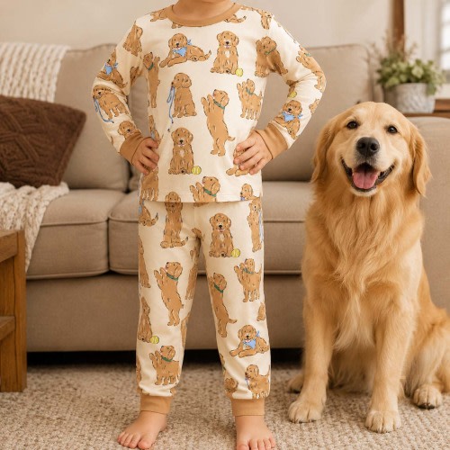 Golden Puppy Playtime Bamboo Two Piece Long Sleeve Pajama Set – Zumbamboo