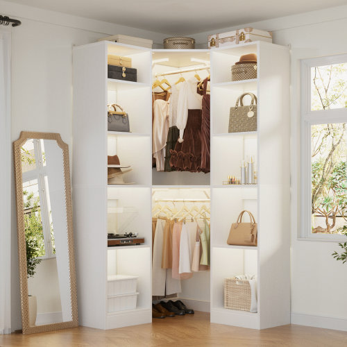 Aheaplus 39" × 39" Large Corner Closet System With 12 Shelves & 2 Hanging Rods & Reviews | Wayfair