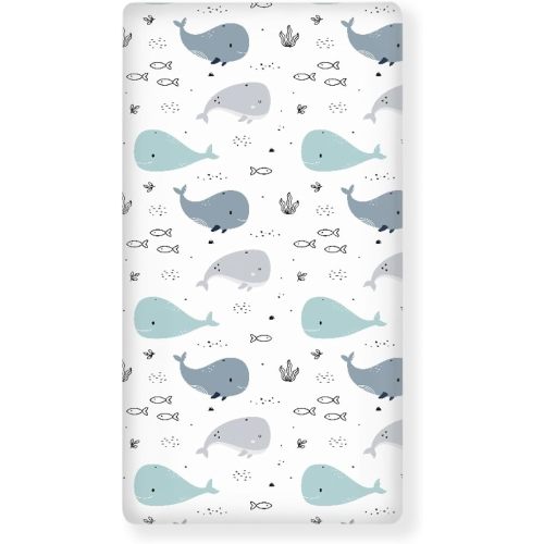 Whale Baby Crib Sheets for Boys Girls Ocean Fitted Crib Sheet for Standard Crib and Toddler Mattress Sea Animal Baby Mattress Sheets Toddler Bed Sheet 52x28x8 in