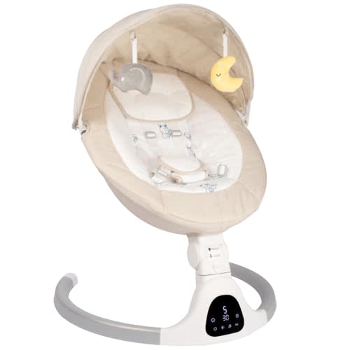 Electric Baby Swing for Infants, 5-Speed Adjustable Swing with Bluetooth Music, Timer, 5-Point Harness and Stable Base for Supervised Daytime Use (Ivory White)