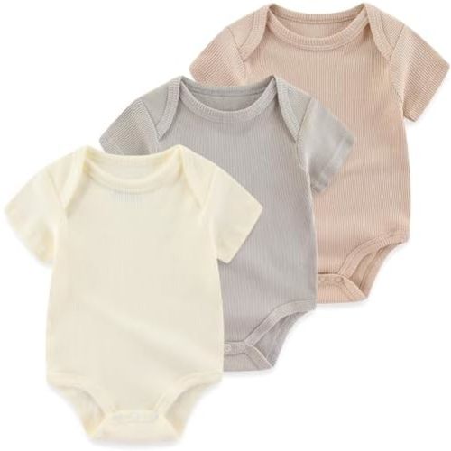 Ruliby Baby Bodysuit Newborn Boy Girl Clothes Soft Rib Short Sleeve Romper