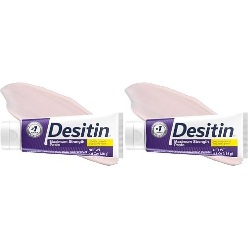 Desitin Maximum Strength Baby Diaper Rash Cream, 40% Zinc Oxide for Treatment, Relief & Prevention, Hypoallergenic, Phthalate- & Paraben-Free Paste, Protects Skin for 12 Hours, 4.8 oz (Pack of 2)