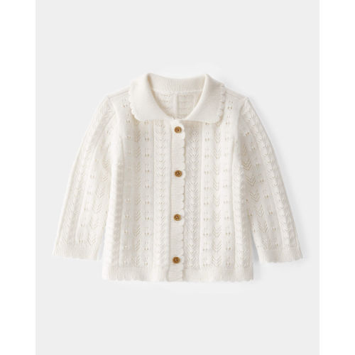 Baby Girl Pointelle Button-Down Collared Cardigan - Ivory - OshKosh B'gosh | Carter's